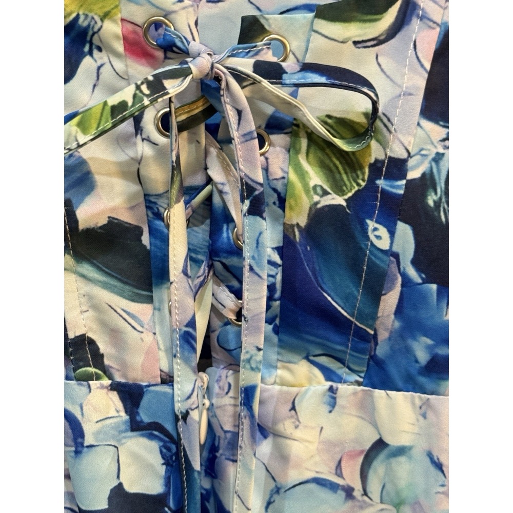 Floral Blue Maxi Dress with Tie Straps - Picture 9 of 15
